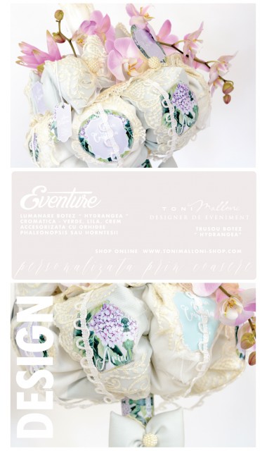 Lumanare de botez pentru fetite cu hortensia mov, 65x4 cm, Hortensia 1